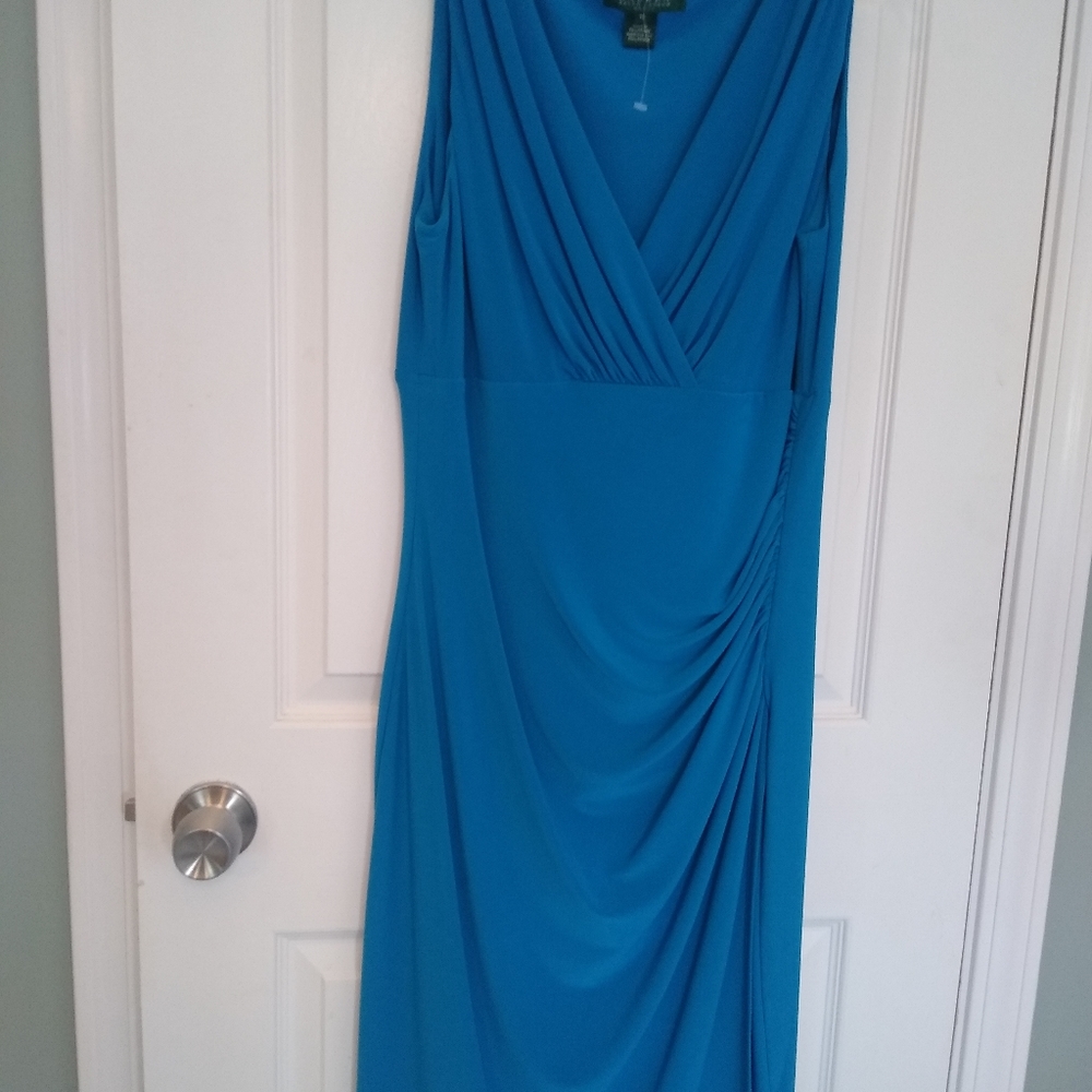 Ralph Lauren Turquoise Sleeveless Draped Dress, size 12